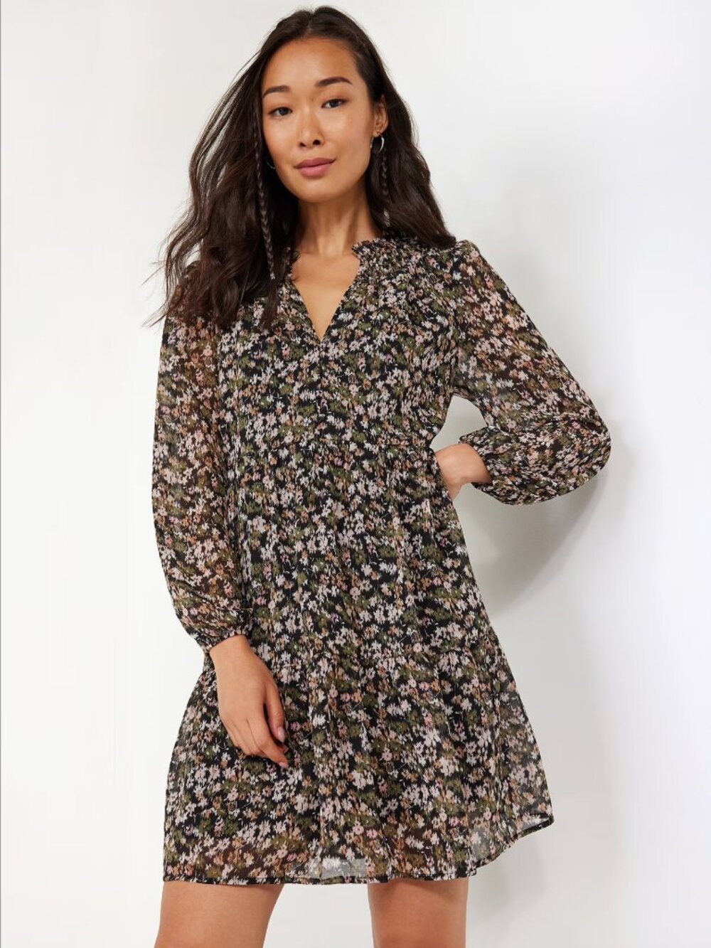 Time and Tru Women's Ruffle Neck Mini Dress